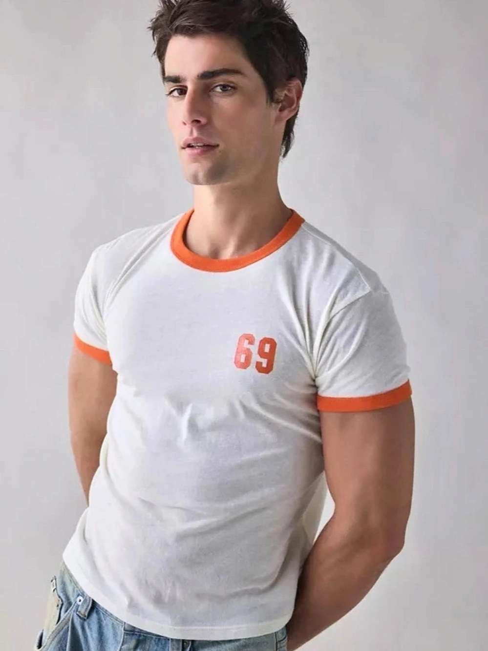 BDG Urban Outfitters ’69 Retro Ringer Varsity Tee Ivory Orange Large NWOT